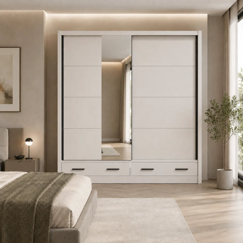 Armadio 2 ante scorrevoli in finitura cashmere con specchio laterale e cassetti - Albi Plus 205 2F OG