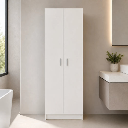 Armadietto multiuso 2 ante con ripiani bianco per bagno, lavanderia e ambienti di servizio - 0071440