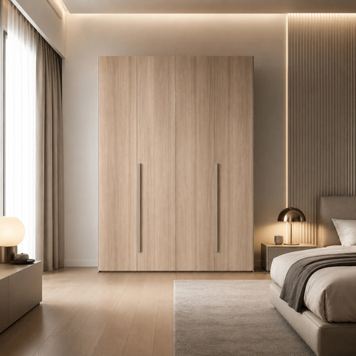 Armadio 4 ante in melaminico bianco frassinato e olmo frida per camera da letto - Compo