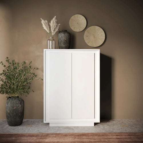 Colonna moderna 2 ante bianco opaco con guide Eco Soft e struttura spessore 22 mm per soggiorno - Sky 2.0