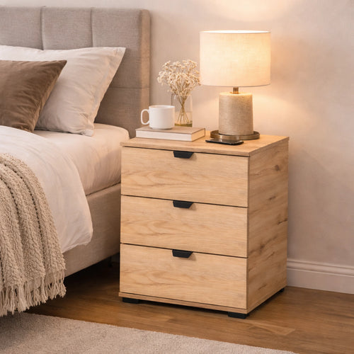 Comodino 3 cassetti in rovere oro dal design pratico e verticale per camera da letto - DUERO 3F