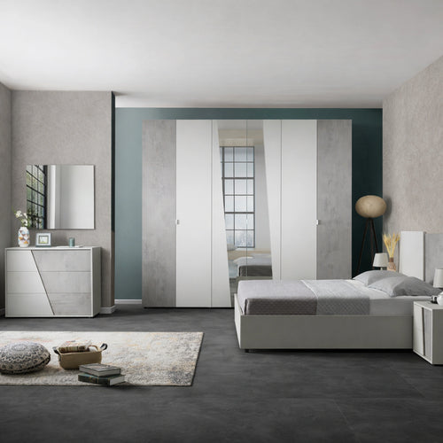 Camera da letto completa con armadio, letto matrimoniale, comò, comodini e specchiera - Miami