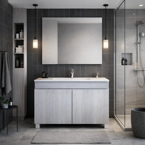 Mobile bagno a terra 100 cm con 2 ante, finitura Bianco Signal - LINEA DREAMS