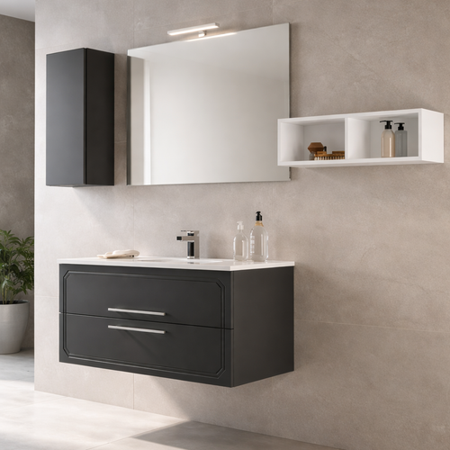 Mobile bagno in grafite opaco con specchio LED integrato - MAYA