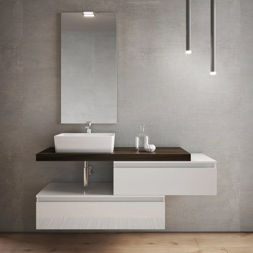 Composizione bagno modulare con mensolone tabacco e moduli sospesi bianco lucido - NINFA