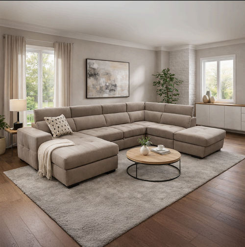 Divano letto angolare con chaise longue, box contenitore e pouf modulare - Primo Extra Big