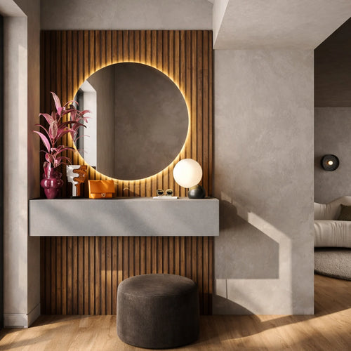 Mobile ingresso ardesia e rovere mercure con specchio LED e modulo orizzontale - Infinity 7.0