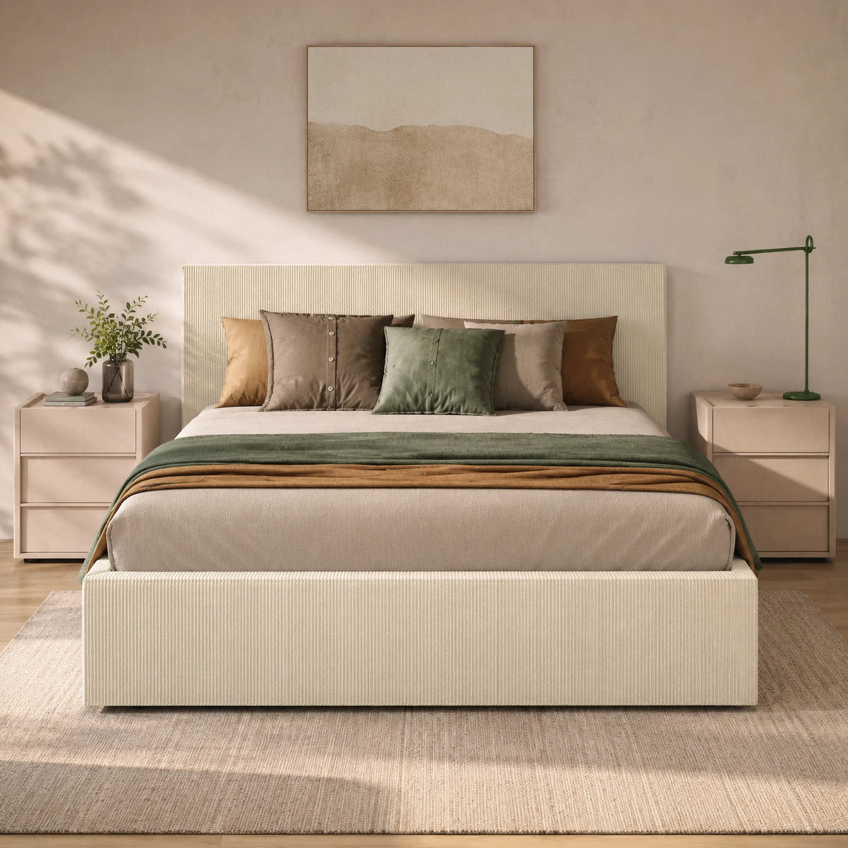 Letto matrimoniale contenitore in velluto a coste per camera da letto - Cloud