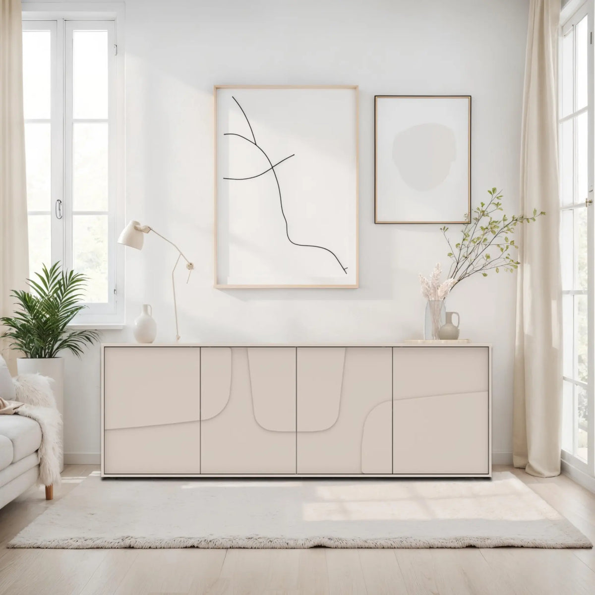 Madia 4 ante in finitura cashmere con piedi in metallo per soggiorno e zona living - STONE
