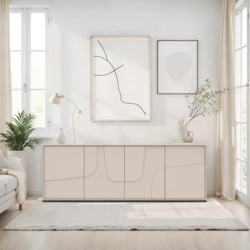 Madia 4 ante in finitura cashmere con piedi in metallo per soggiorno e zona living - STONE