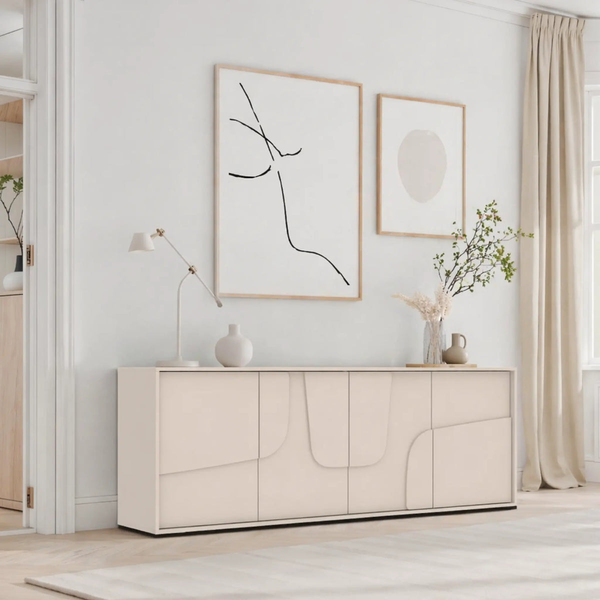Madia 4 ante in finitura cashmere con piedi in metallo per soggiorno e zona living - STONE