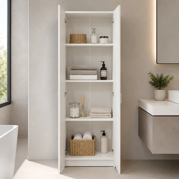 Armadietto multiuso 2 ante con ripiani bianco per bagno, lavanderia e ambienti di servizio - 0071440