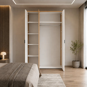 Armadio 3 ante in finitura rovere artisan e bianco opaco con specchio centrale - Varadero 3K1O