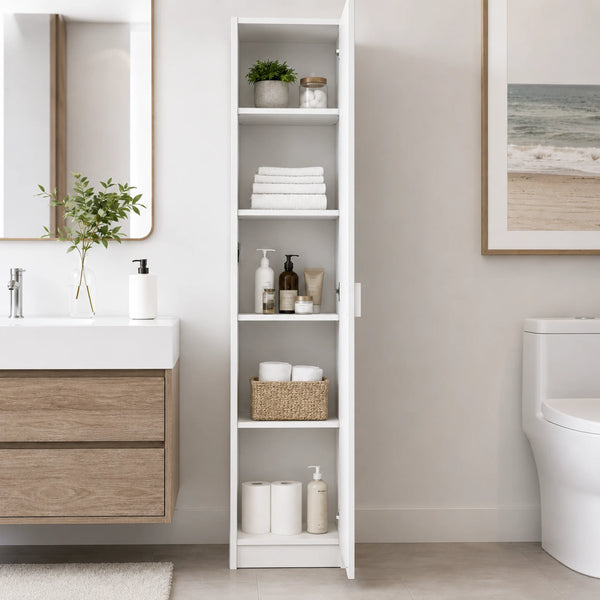 Armadio multiuso 1 anta bianco per lavanderia, bagno e ripostiglio - 0071410