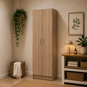 Armadio multiuso 2 ante con ripiani rovere per bagno, lavanderia e ambienti di servizio - 007146