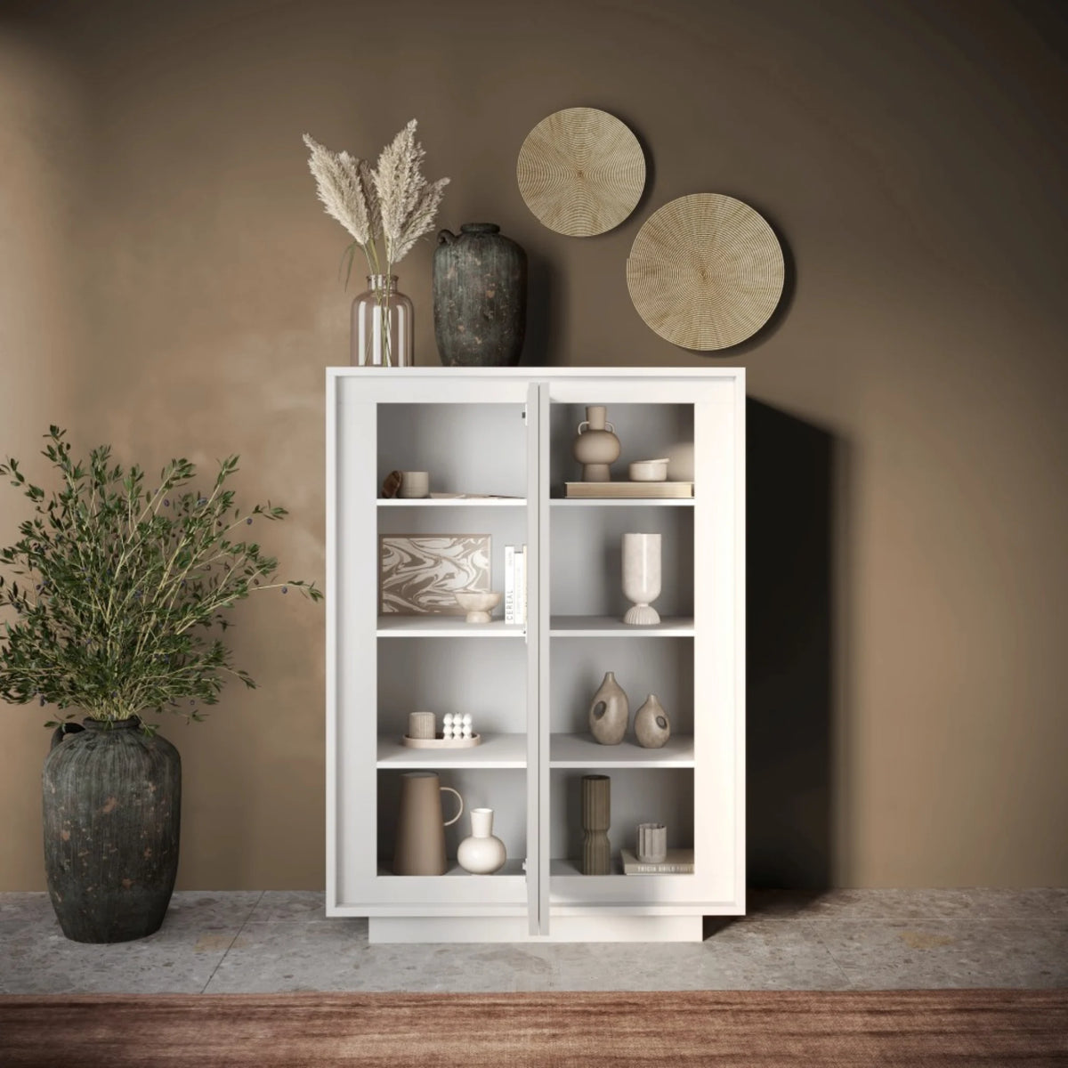 Colonna moderna 2 ante bianco opaco con guide Eco Soft e struttura spessore 22 mm per soggiorno - Sky 2.0