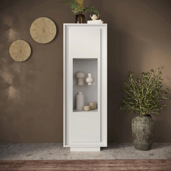 Colonna vetrina moderna 1 anta bianco opaco con guide Eco Soft e struttura spessore 22 mm per soggiorno - Sky 2.0