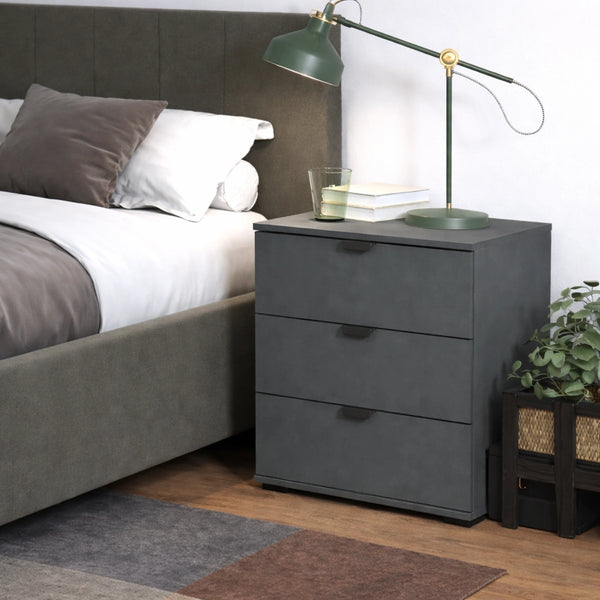 Comodino 3 cassetti grigio dal design pratico e verticale per camera da letto - DUERO 3F