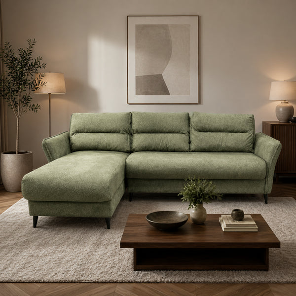 Divano con chaise reversibile contenitore in tessuto con sistema clic-clac - Otto