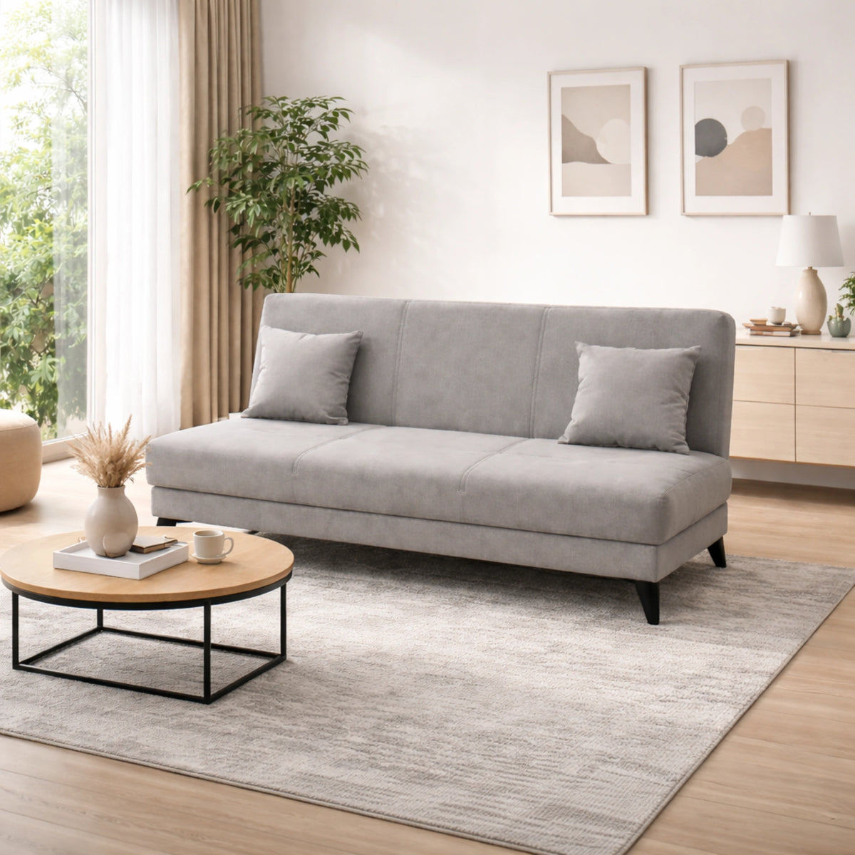 Divano letto click clack con contenitore integrato e rivestimento in tessuto - Porta