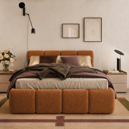 Letto matrimoniale contenitore in tessuto bouclé per camera da letto - Bubble