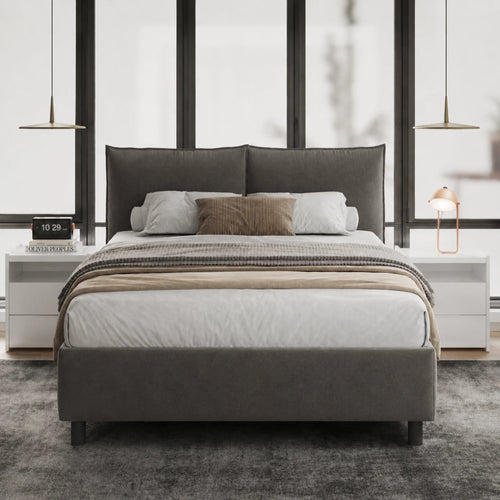 Letto matrimoniale contenitore in tessuto velluto per camera da letto - Pillow