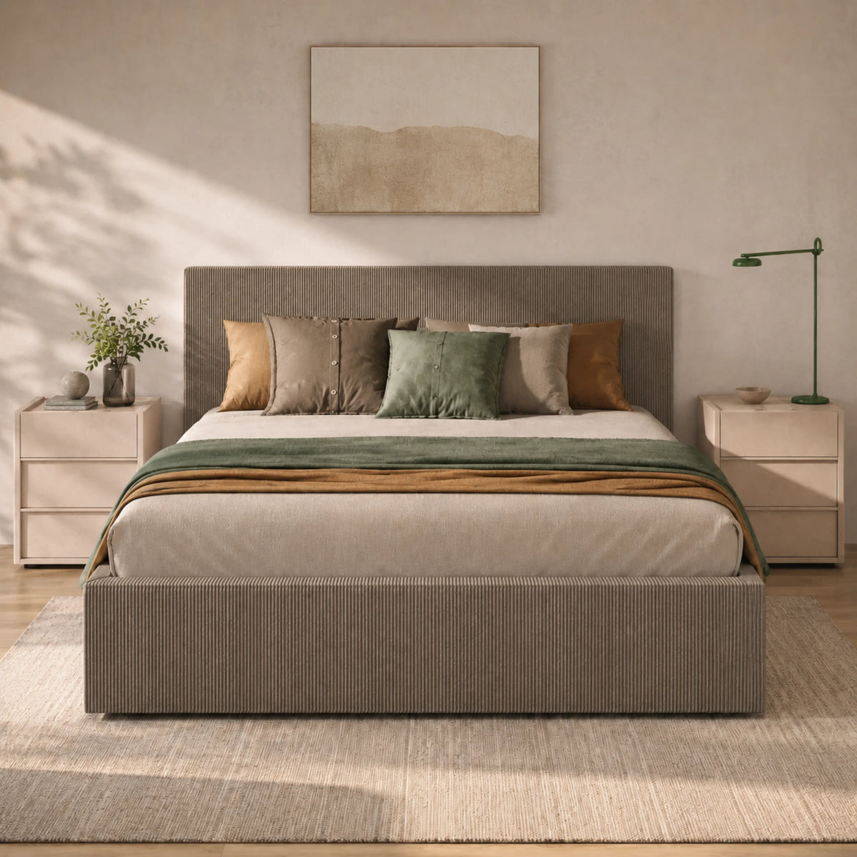 Letto matrimoniale contenitore in velluto a coste per camera da letto - Cloud