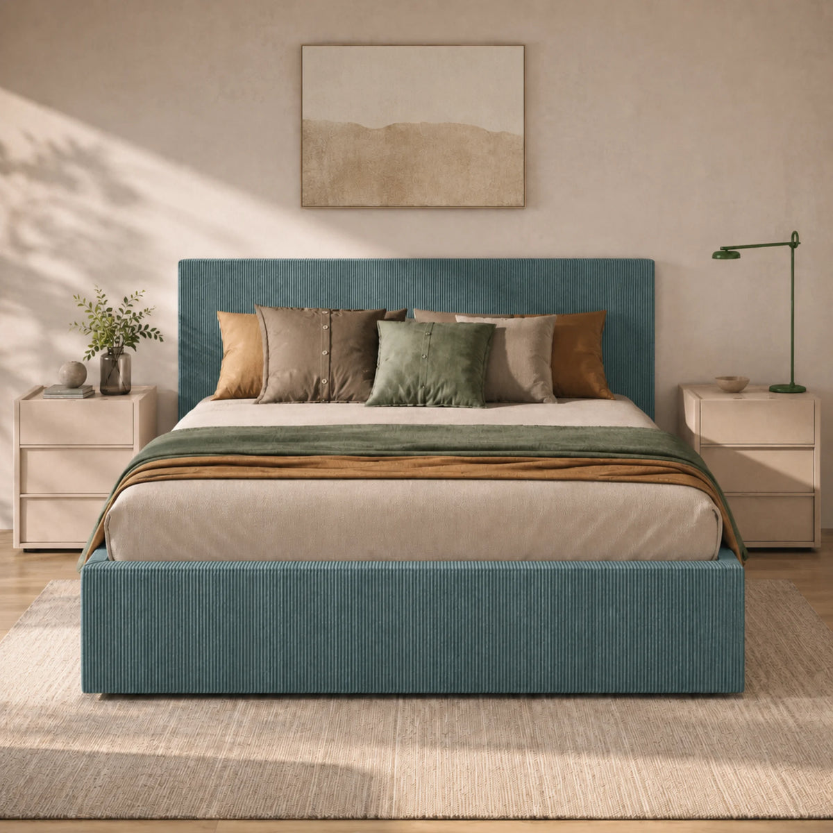 Letto matrimoniale contenitore in velluto a coste per camera da letto - Cloud