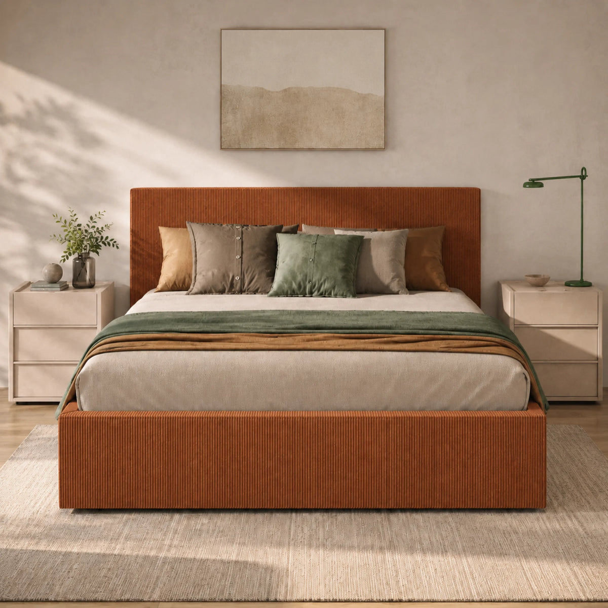 Letto matrimoniale contenitore in velluto a coste per camera da letto - Cloud