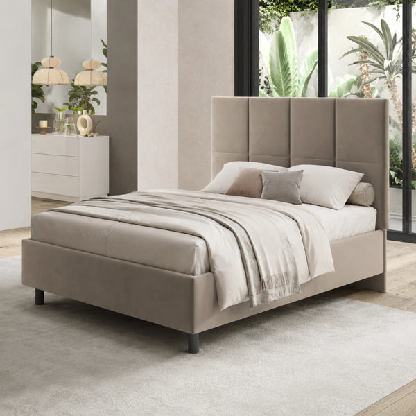 Letto matrimoniale contenitore in velluto sabbia per camera da letto - Blush