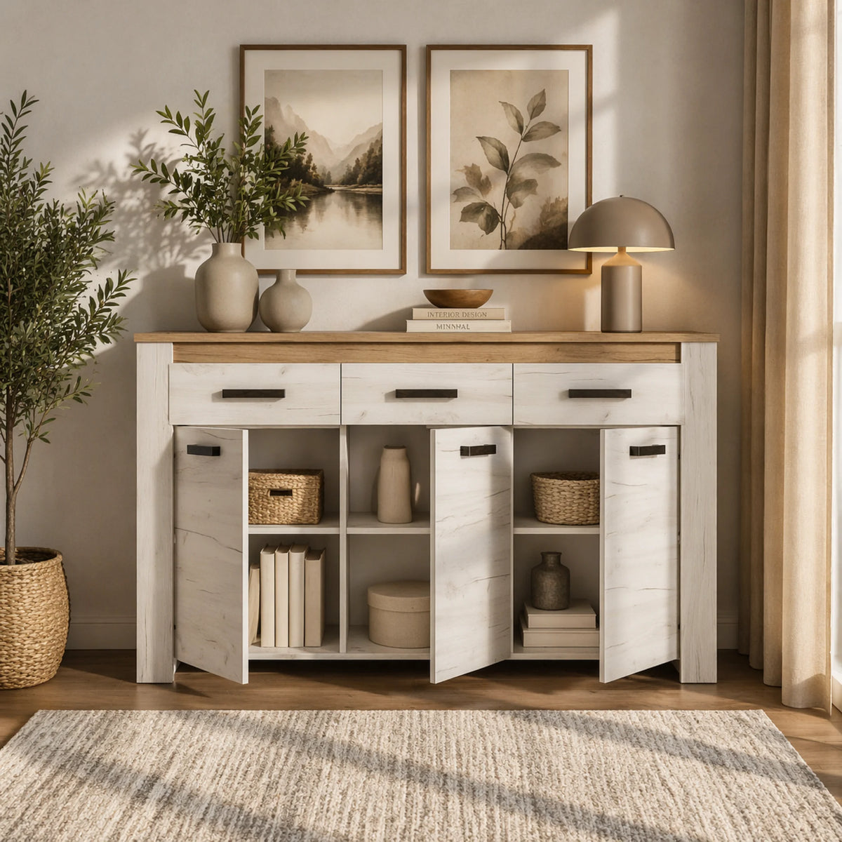 Madia 3 ante e 3 cassetti in Grey Oak e rovere chiaro per soggiorno e zona living - KENT 160