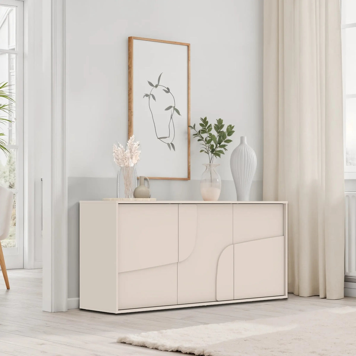 Madia 3 ante in finitura cashmere con piedi in metallo per soggiorno - STONE