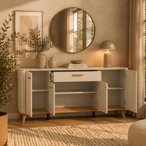 Madia cashmere e rovere naturale con 4 ante e 1 cassetto per soggiorno moderno - DARWEN
