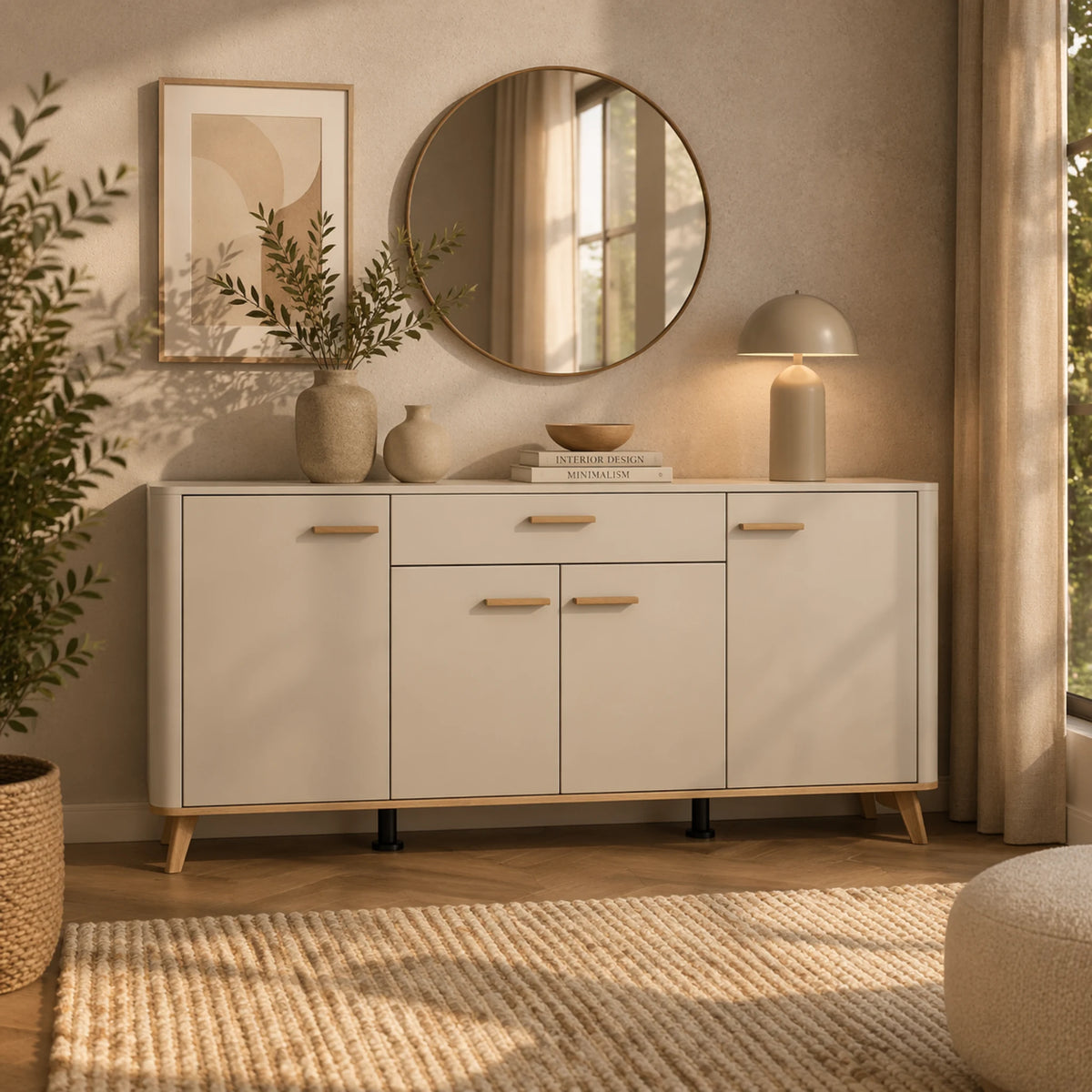 Madia cashmere e rovere naturale con 4 ante e 1 cassetto per soggiorno moderno - DARWEN
