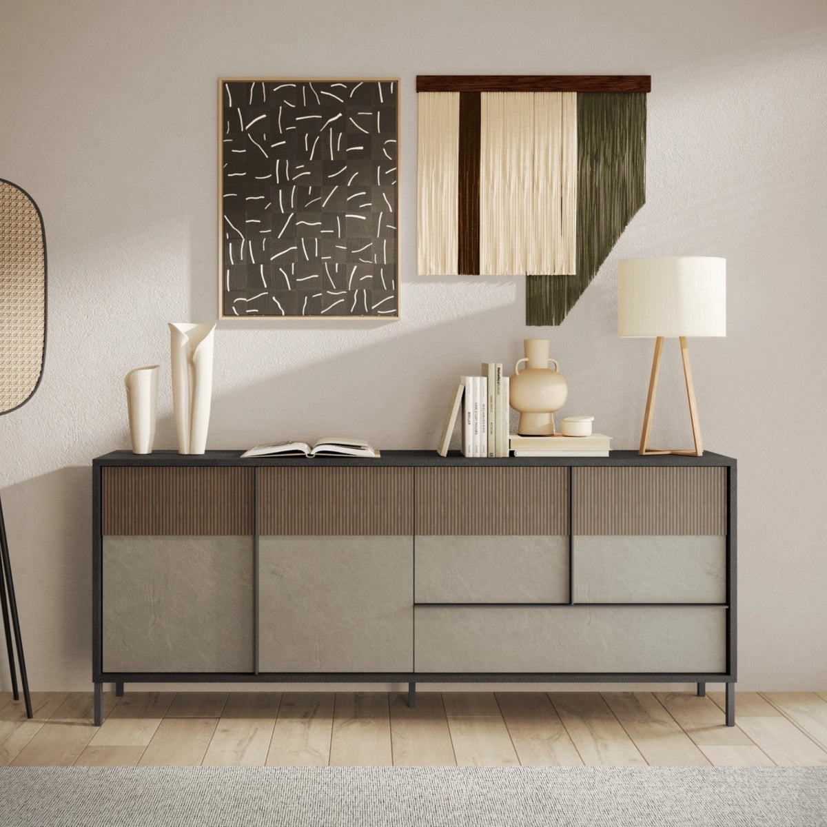 Madia lava, argilla e rovere mercure, 4 ante e 1 cassetto - Everest