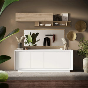 Madia moderna 4 ante bianco opaco con guide Eco Soft e struttura spessore 22 mm per soggiorno - Sky 2.0
