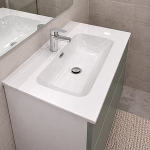 Mobile bagno da appoggio verde salvia con 1 cassetto, 2 ante e specchio incluso - Helix