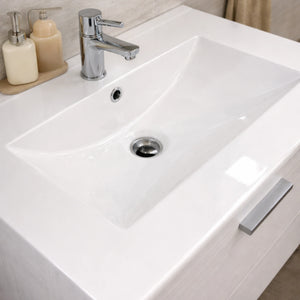 Mobile bagno sospeso bianco nordico con 2 cassetti, specchio e illuminazione LED - Alice