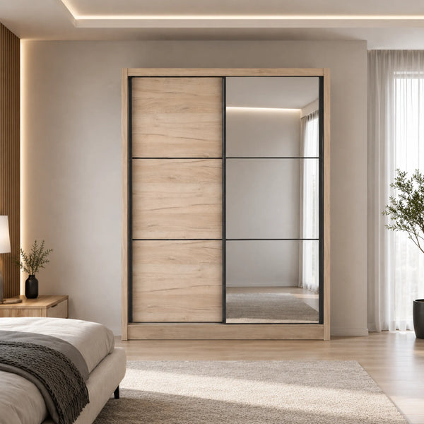 Armadio 2 ante scorrevoli in finitura rovere grigio con specchio laterale - Navara 165 OG