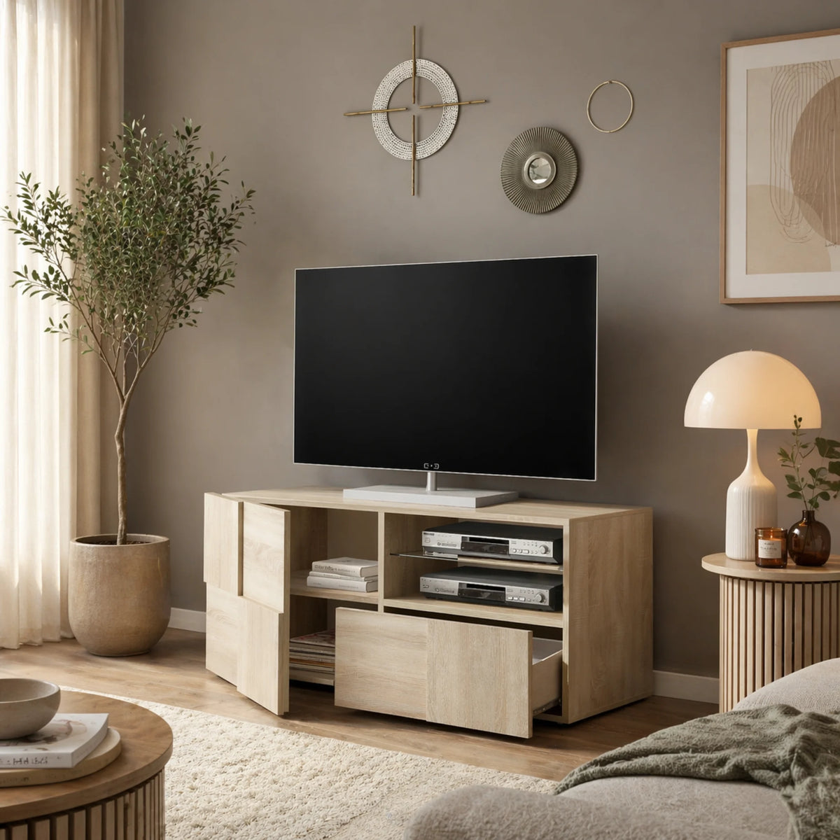 Porta TV 1 anta e 1 cassetto in finitura Rovere Samoa per soggiorno e zona living - Dama