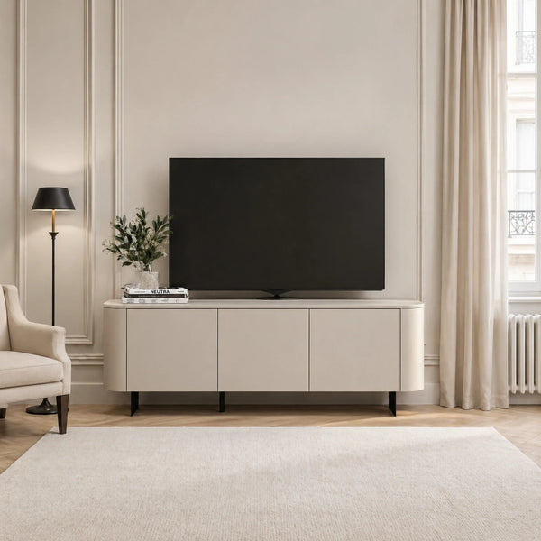 Porta TV 3 ante in finitura cashmere con piedi in metallo per soggiorno e zona living - Ortisei