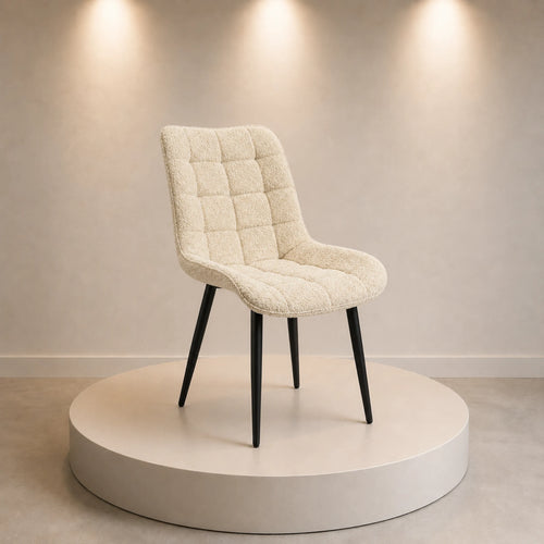 Poltrona in tessuto beige con struttura in metallo nero per living e sala da pranzo - Arles