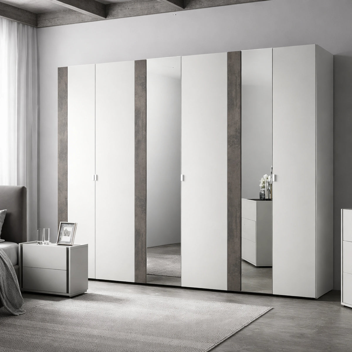 Camera da letto completa con armadio, letto matrimoniale, comò, comodini e specchiera - Ilaria
