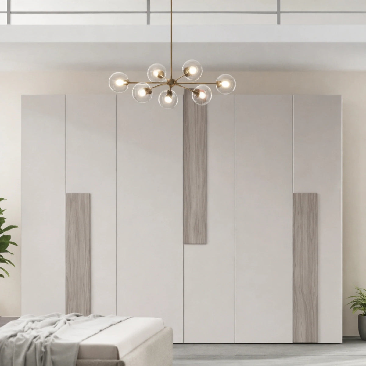 Camera da letto completa con armadio, letto matrimoniale, comò, comodini, specchiera e versione sfalsata - Milena