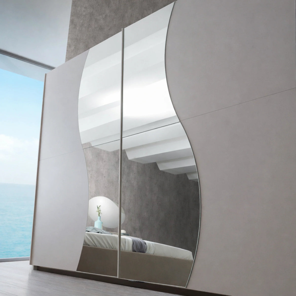 Camera da letto completa con armadio, letto matrimoniale, comò, comodini e specchiera - Pegasus