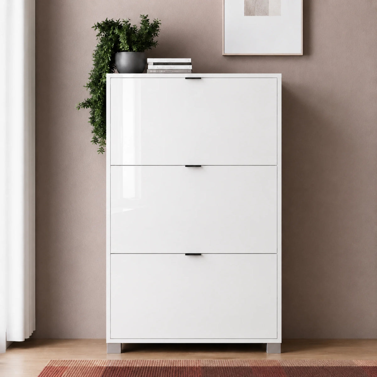 Scarpiera 3 ribalte con doppi ripiani interni e finiture moderne - SC002