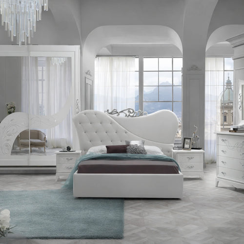 Camera da letto completa con armadio 6 ante, letto matrimoniale, comò, comodini e specchiera - BRIEL