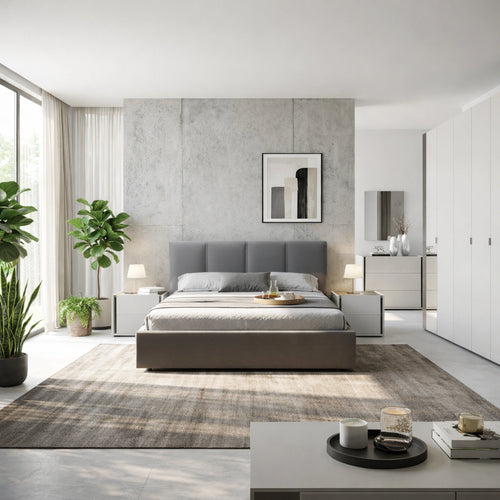 Camera da letto completa con armadio, letto matrimoniale, comò, comodini e specchiera - Ilaria