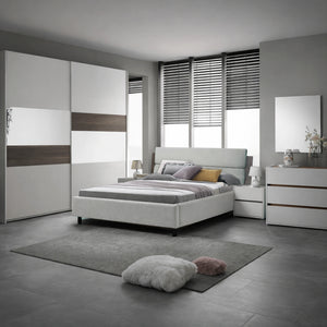Camera da letto completa con armadio 2 ante scorrevoli, letto matrimoniale, comò, comodini e specchiera - Kaela