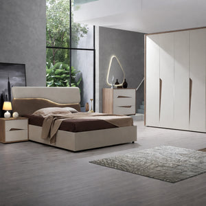 Camera da letto completa con armadio, letto matrimoniale, comò, comodini e specchiera - Soleil